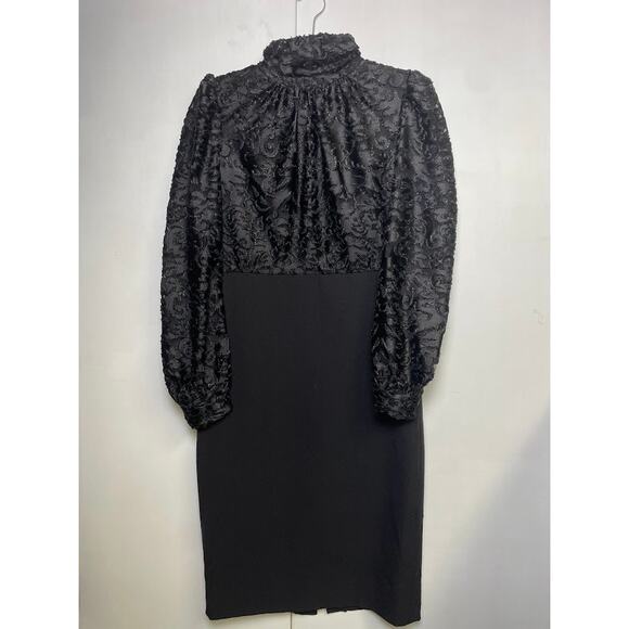 Badgley Mischka Formal Long Sleeve Dress Velvet Burnout Mock Neck Cocktail Sz8 - Picture 2 of 15